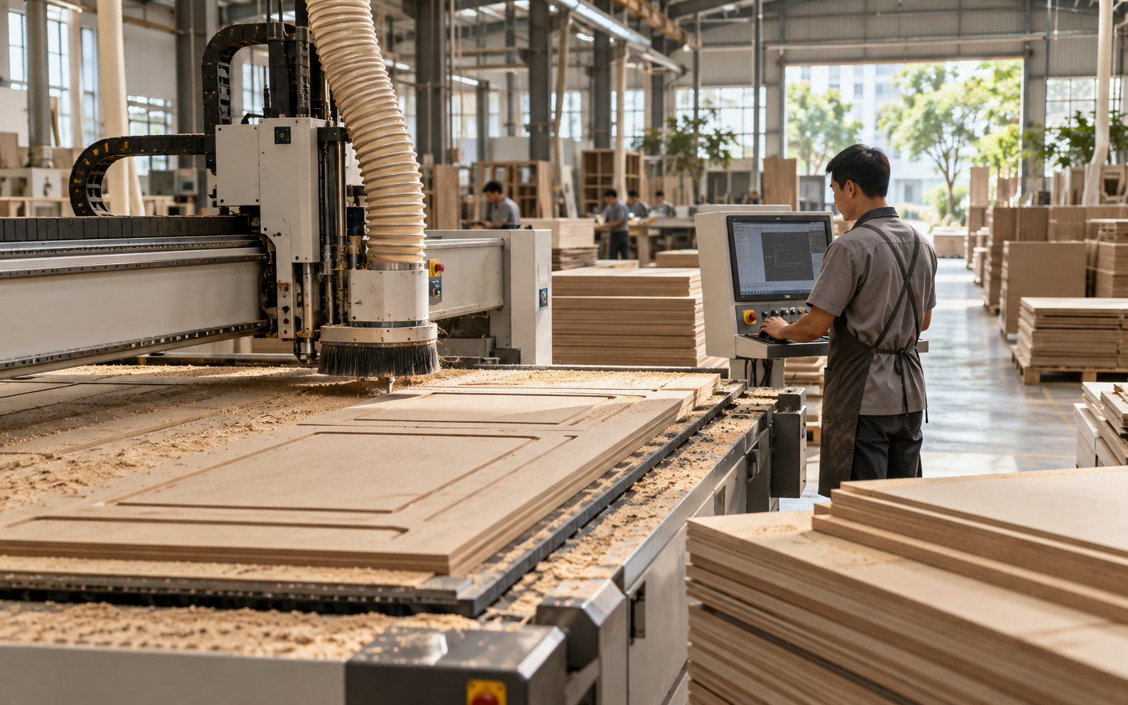 Máy CNC gia công nội thất tại xưởng Tâm Mộc
