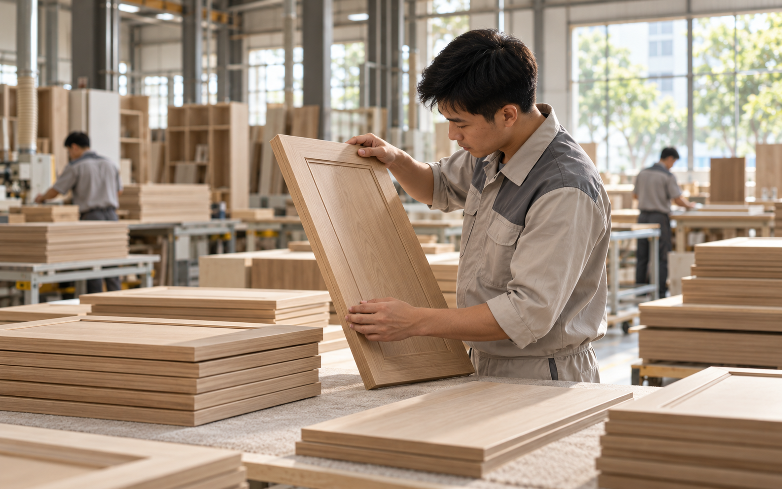 Kiểm tra chất lượng sản phẩm nội thất tại xưởng Tâm Mộc