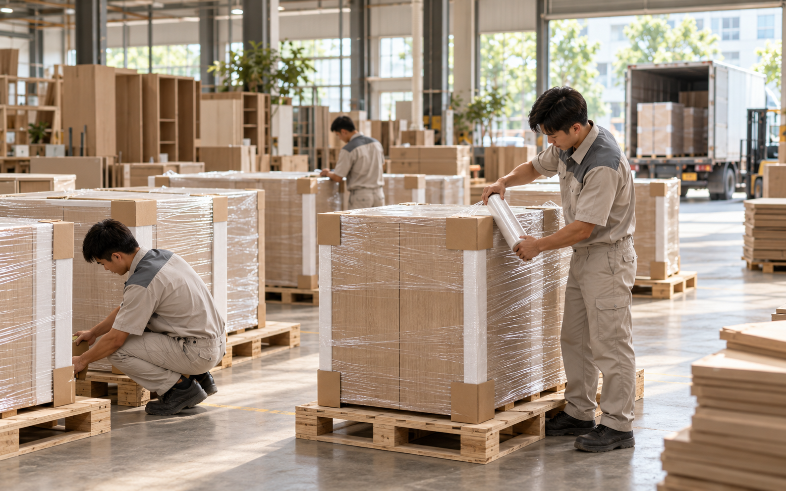 Đóng gói sản phẩm nội thất tại xưởng Tâm Mộc trước khi vận chuyển